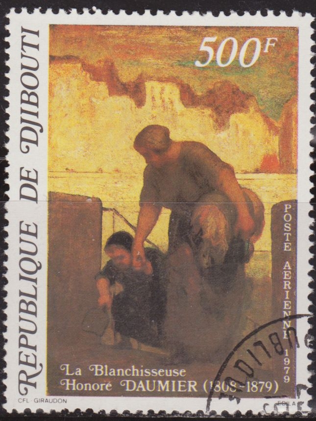 Djibouti 1979 Scott C127 Sello º Pintura La Blanchisseuse The Laundress de Honore Daumier (1808-79) 500F Correo Aereo